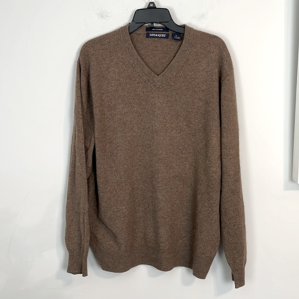 Davis & squire brown V-neck 100% cashmere sweater extra large